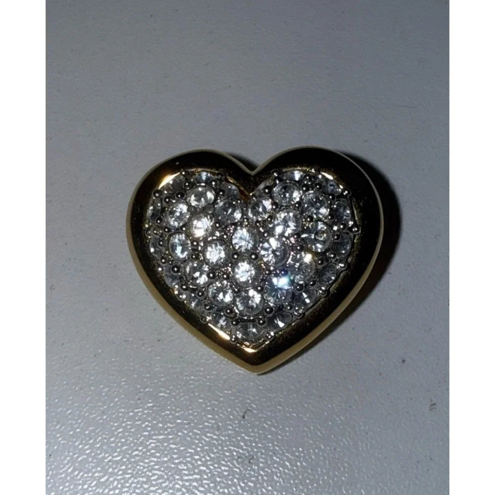 Vintage SWAROVSKI Swan Signed Pave Crystal Gold Tone Heart‎ Brooch Pin